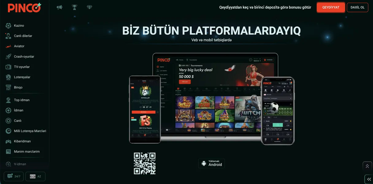 Mobil versiya — Android üçün Pinco online casino necə yükləməli